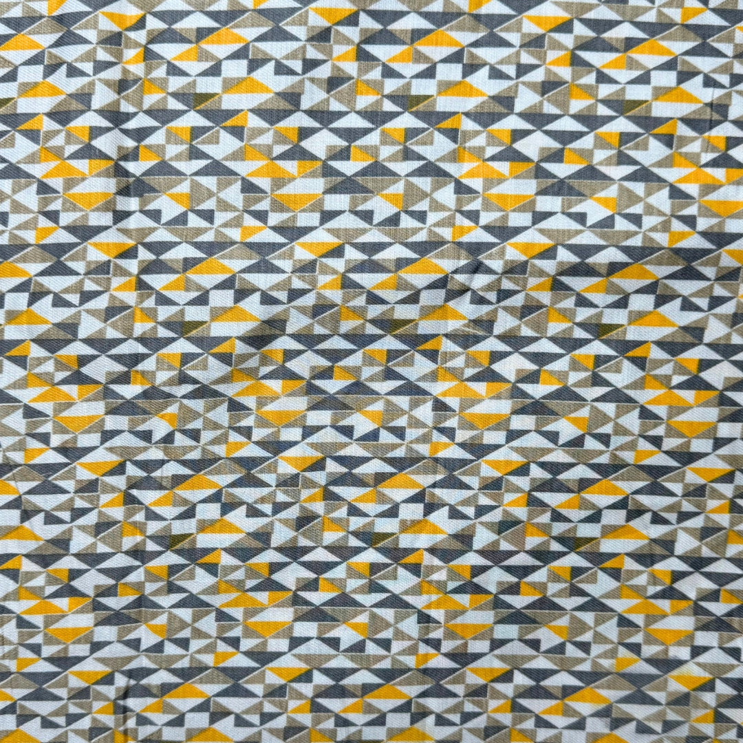 Viscose Tensile Twill Triangle Yellow Grey Printed Fabric