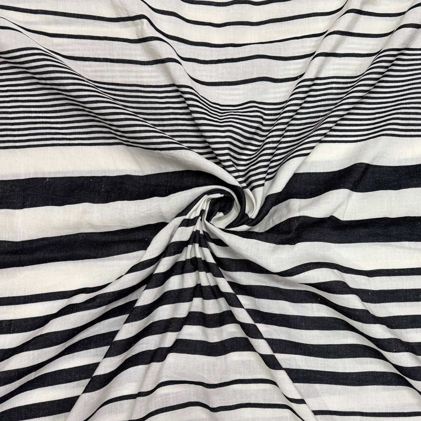 Buy Pure Linen Black and White Stripe Fabric