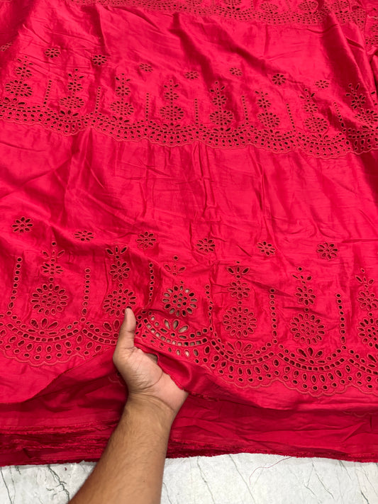Buy Hakoba Red Cotton Satin Heavy Triple Layer Embroidery Fabric