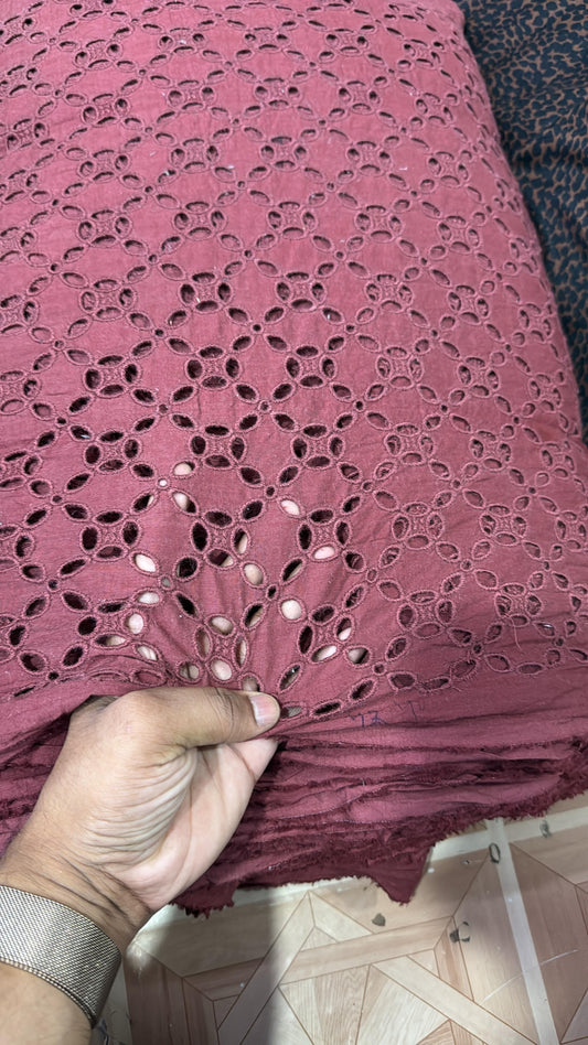 Cotton Hakoba 5 Leaf Diamond Red Fabric Palazzo