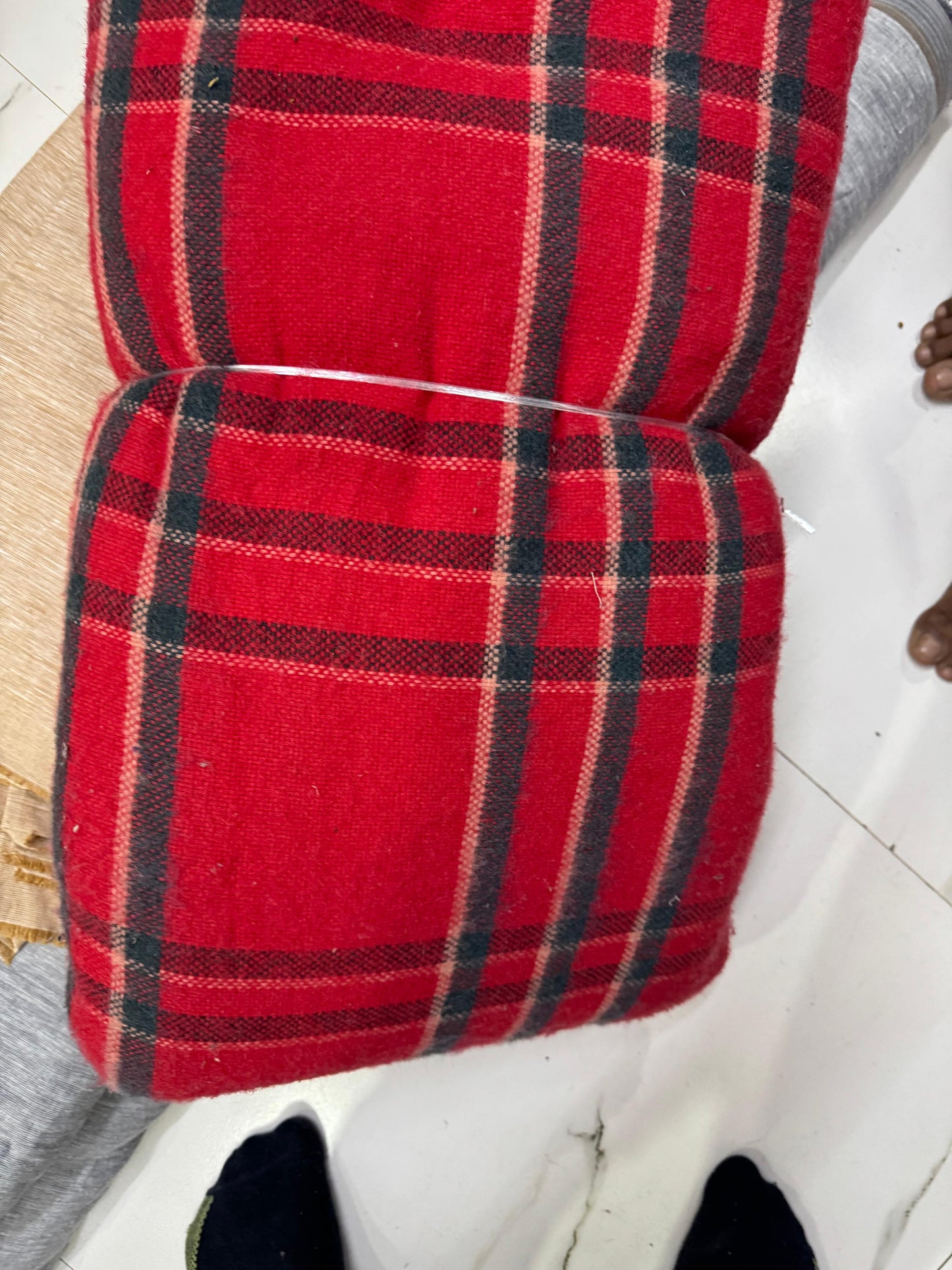 Buy Cotton Woollen Twill Red Check Fabric