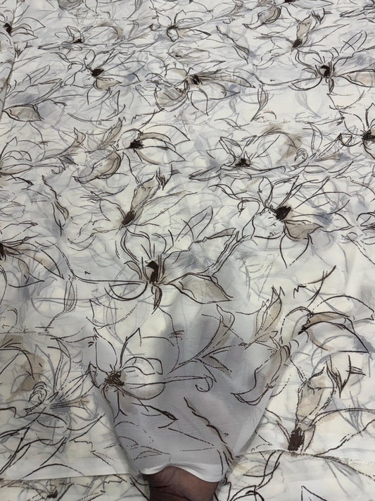 Buy Georgette White Base Nude Floral Printed Fabric