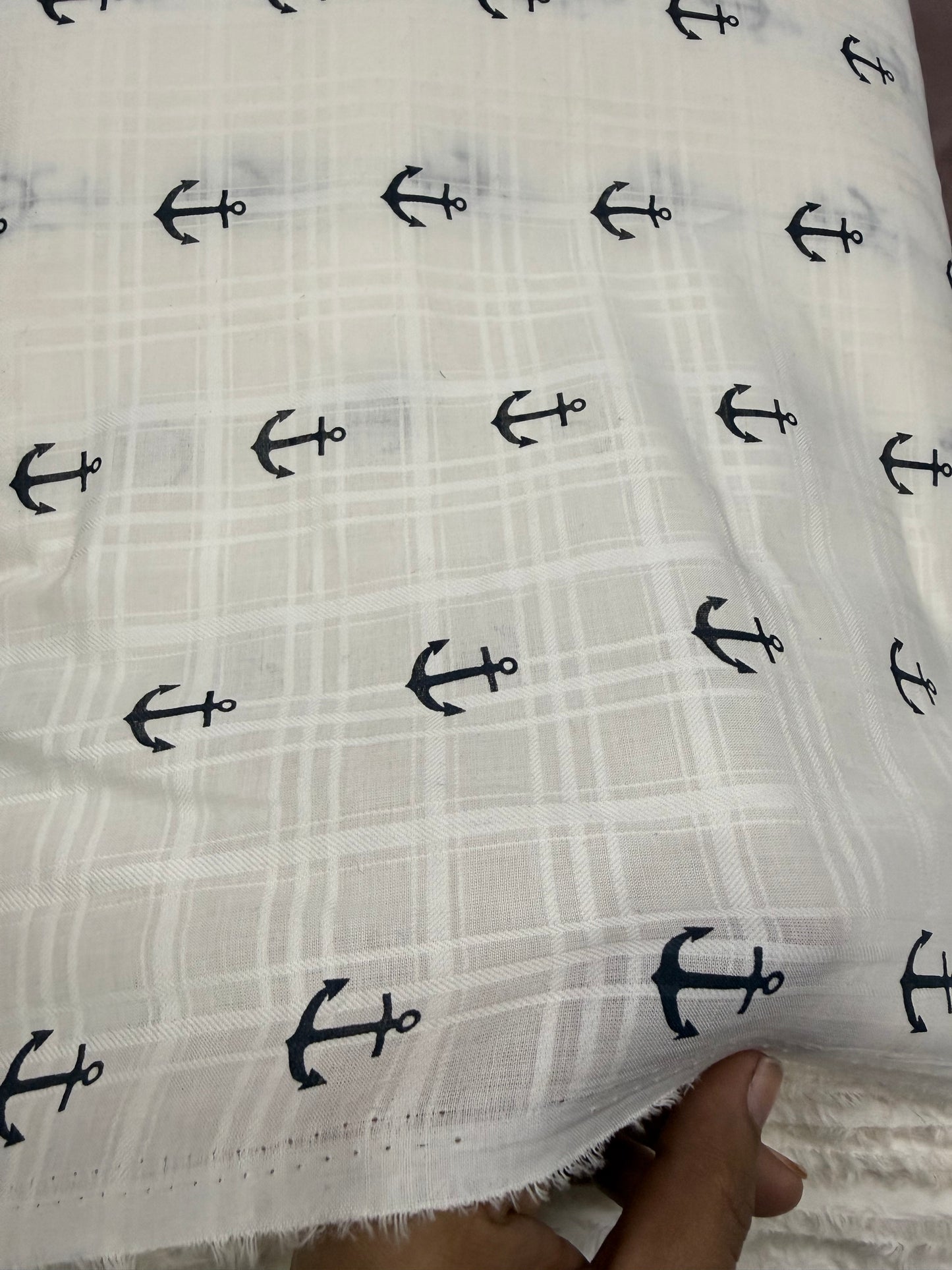 Buy Cotton Dobby Anchor Printed Kids Fabric