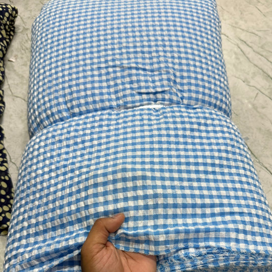 Premium Seersucker Baby Blue Checks Fabric