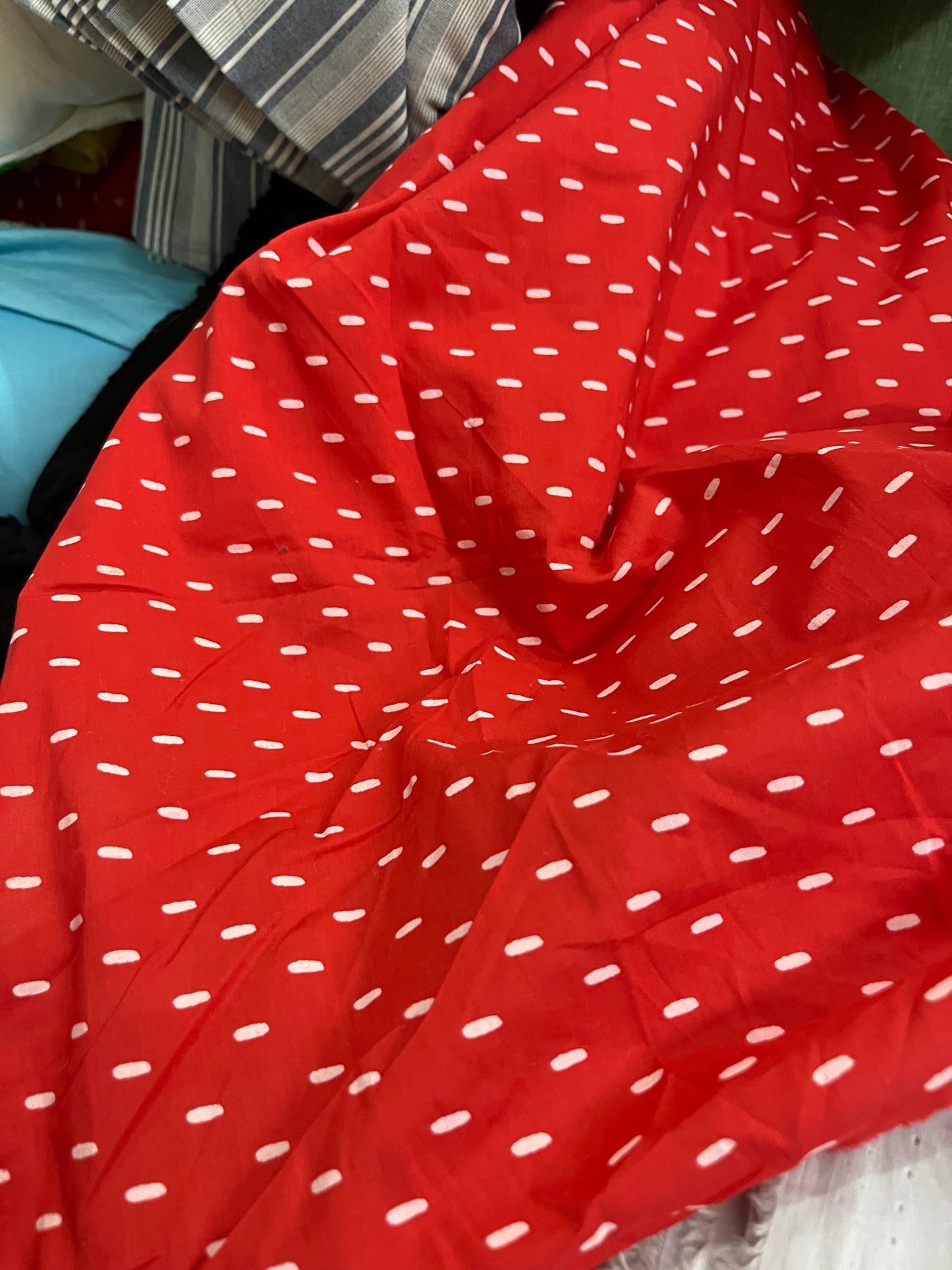 Buy Mul Cotton Red Base White Dot Fabric