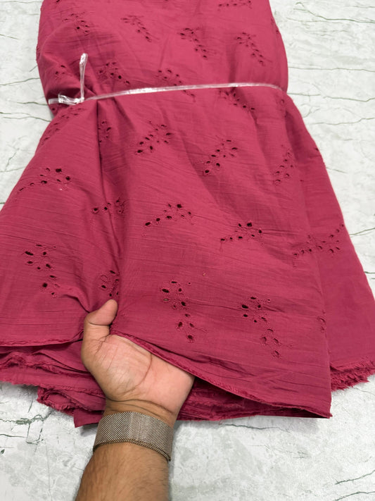 Buy Cotton Hakoba Maroon Leaf Cutwork Embroidery