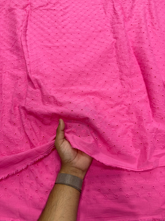 Buy Cotton Hakoba Pink Zig Zag Pattern Embroidery