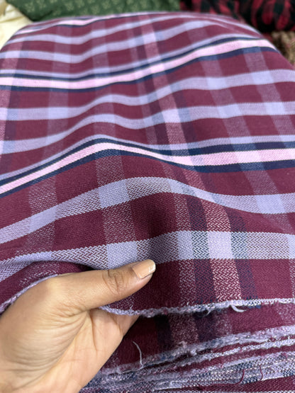 Buy Cotton Woollen Twill Purple Broad Check Fabric