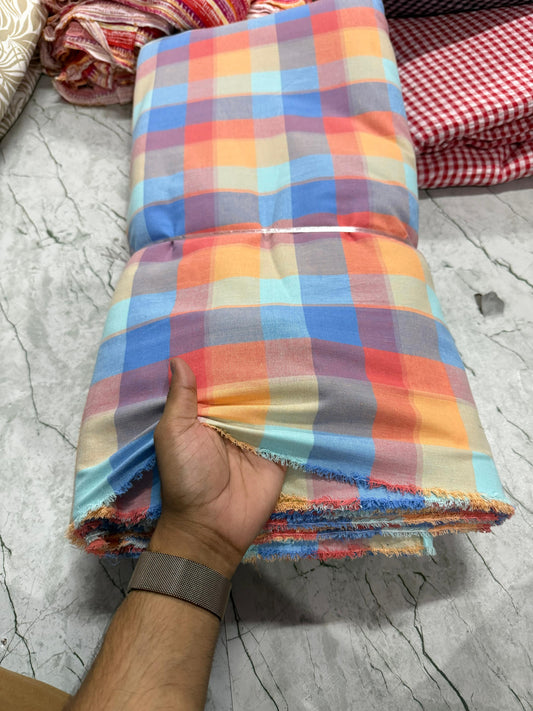 Buy Pure Cotton Yarn Dyed Vibrant Check Shirting Fabric