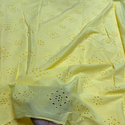 Buy Hakoba Pastle Yellow Square Phool Fabric
