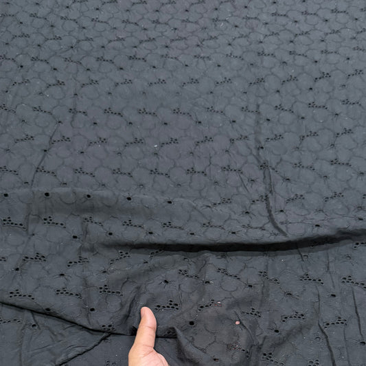 3D Cotton Hakoba Black Daisy Pattern Embroidery
