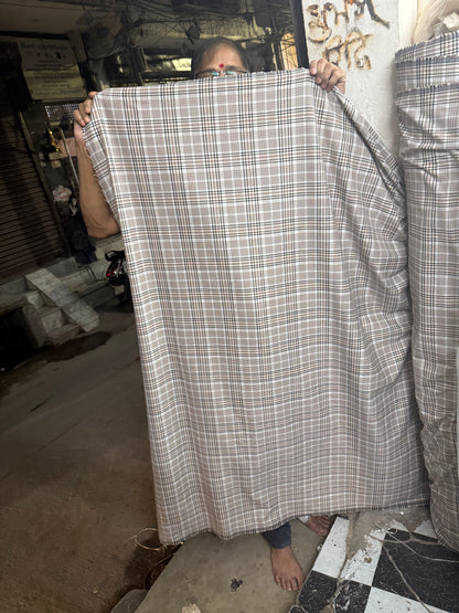 Buy Cotton Twill Beige Blue White Black Check Fabric