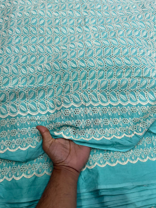 Buy Cotton Hakoba Tiffany Blue Leaf Box Embroidery