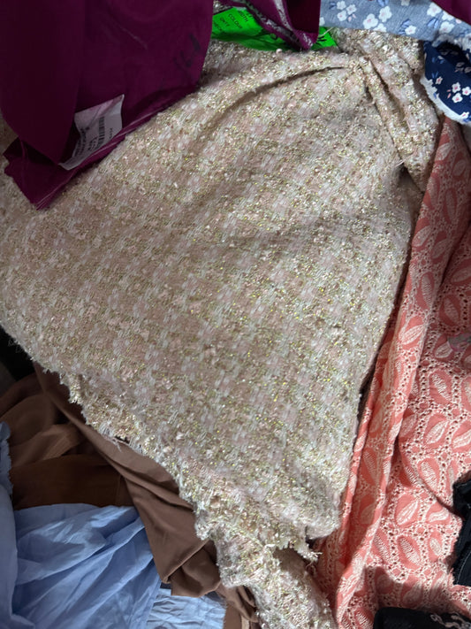 Buy Shimmer Tweed Fabric Pink Beige Combo Fabric