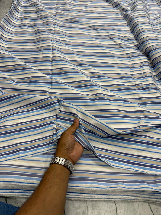 Buy Cotton Viscose Nude Blue Stripe Fabric