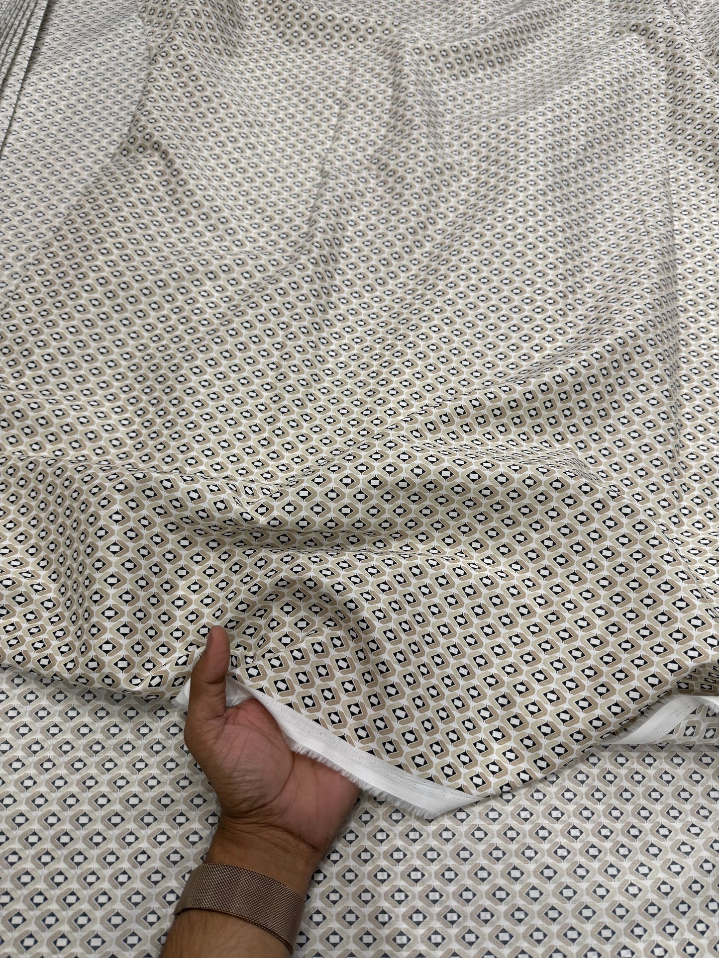 Buy Mul Cotton Coffee Black Abstract Box Printed Fabric - MAF