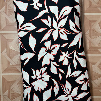 Buy Poplin Orange Border Flower B&W Printed Fabric