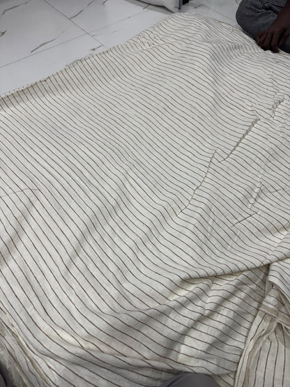Buy Cotton Linen Beige Base Brown Stripe Printed Fabric