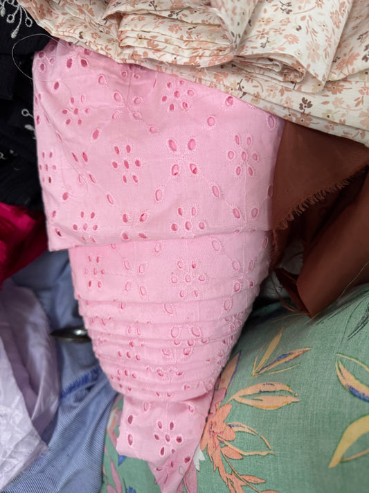 Buy Cotton Hakoba Baby Pink Diamond Floral Fabric