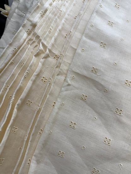 Buy Linen Ivory Hakoba Square Work Embroidery Fabric