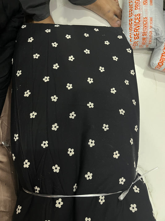 Buy Poplin Black Base White Flower Printed Fabric