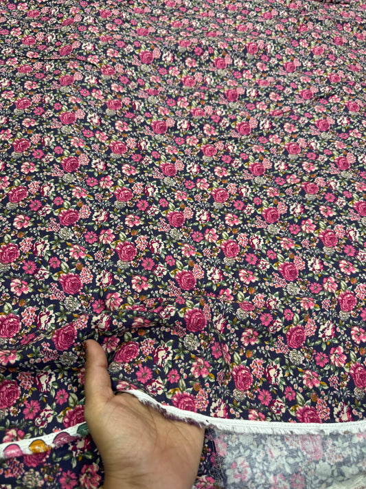 Buy Cotton Viscose Rose Blue Base Fabric