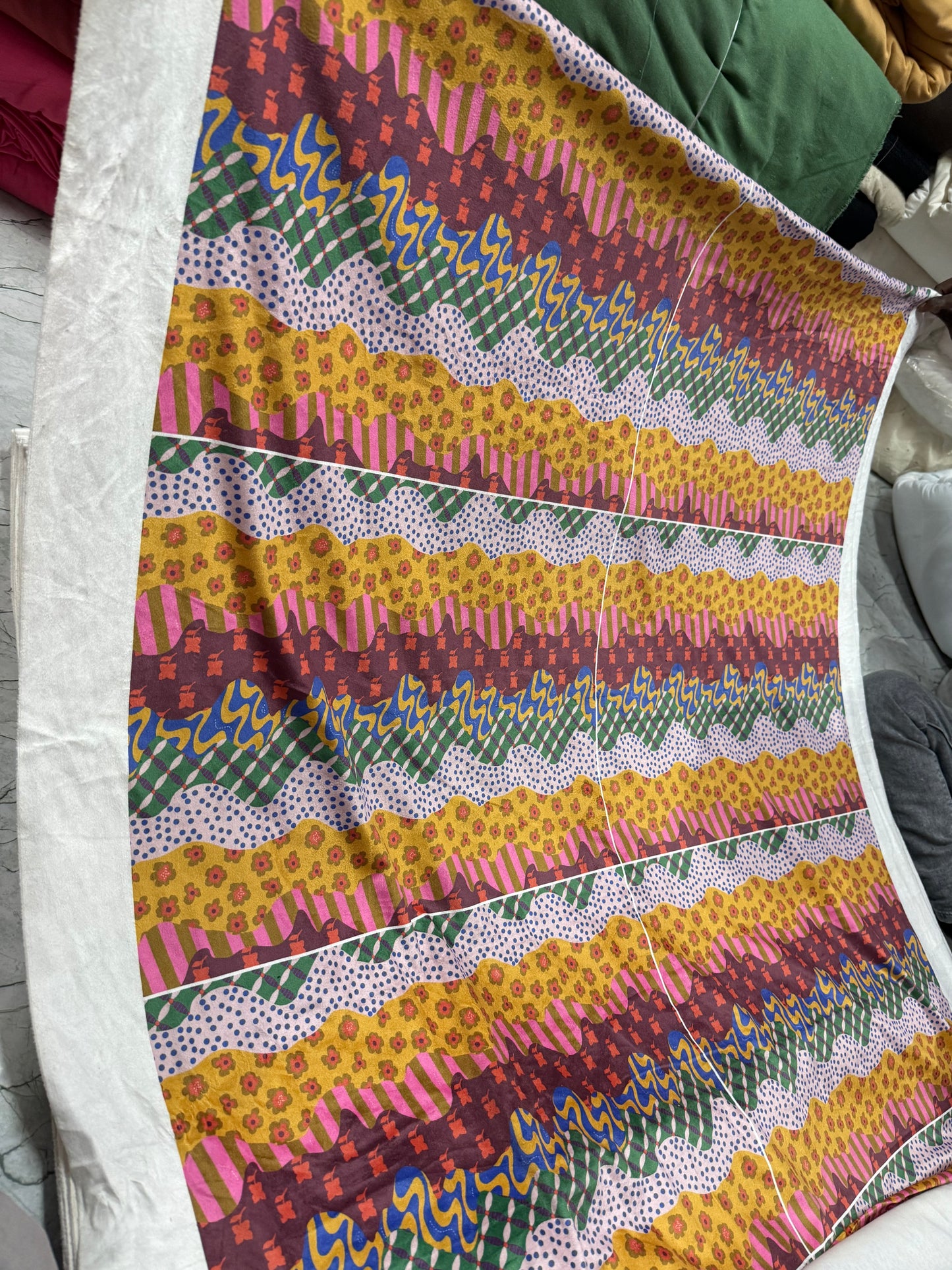 Buy Cotton Velvet Multi Base Printed Fabric