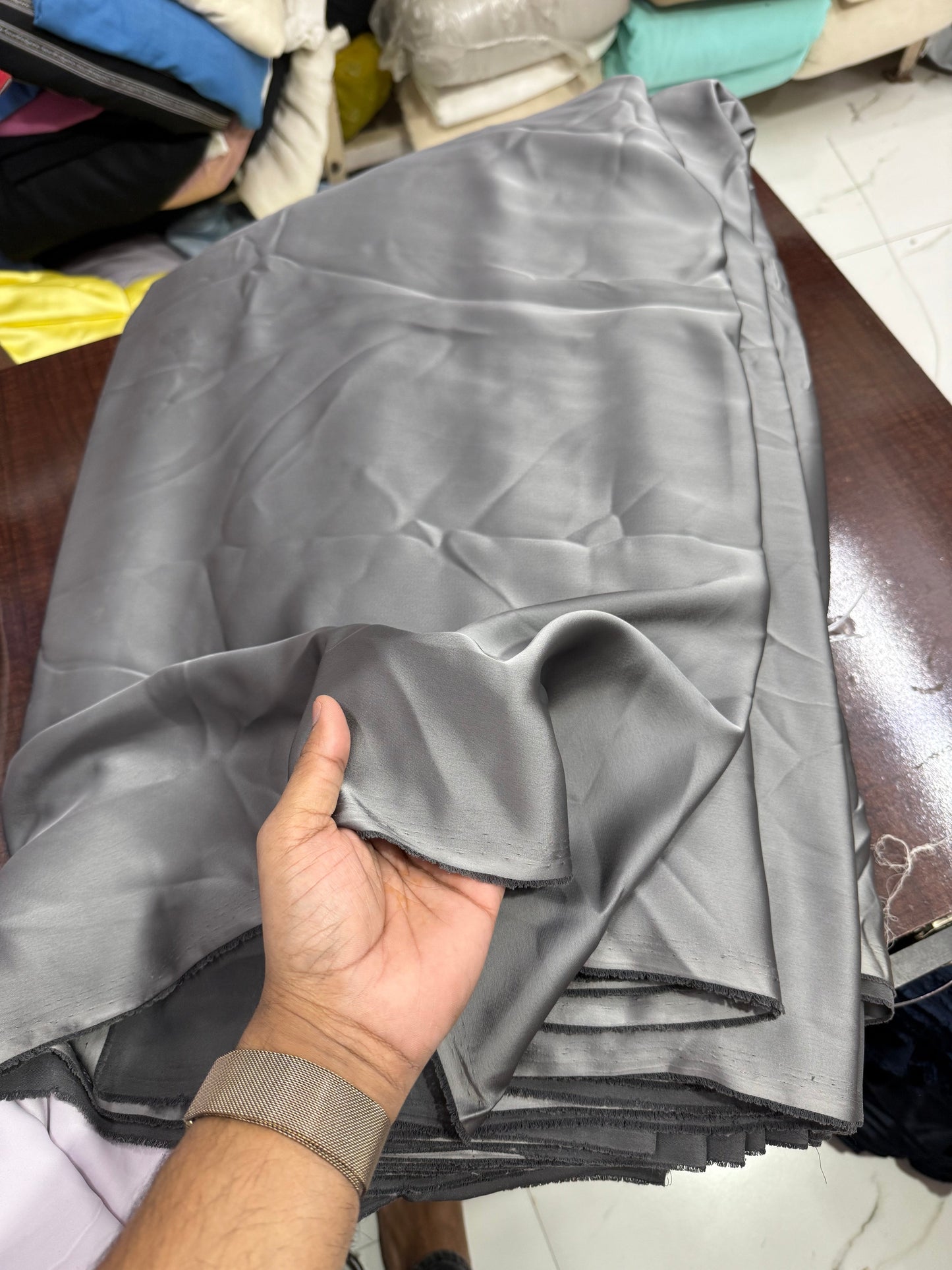 Buy Italian Silk Solid Dark Metallic Grey Fabric - MAF 