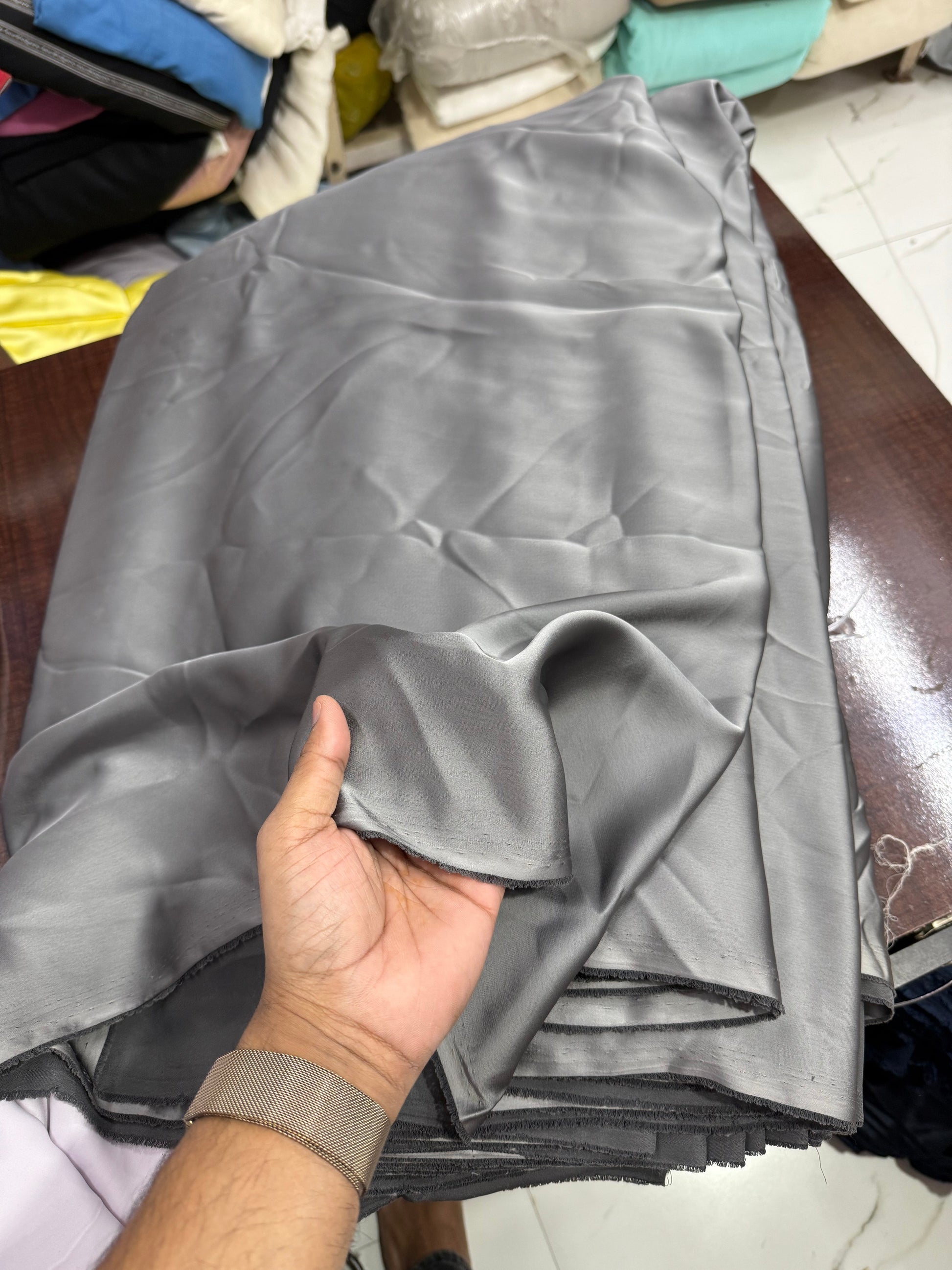 Buy Italian Silk Solid Dark Metallic Grey Fabric - MAF 