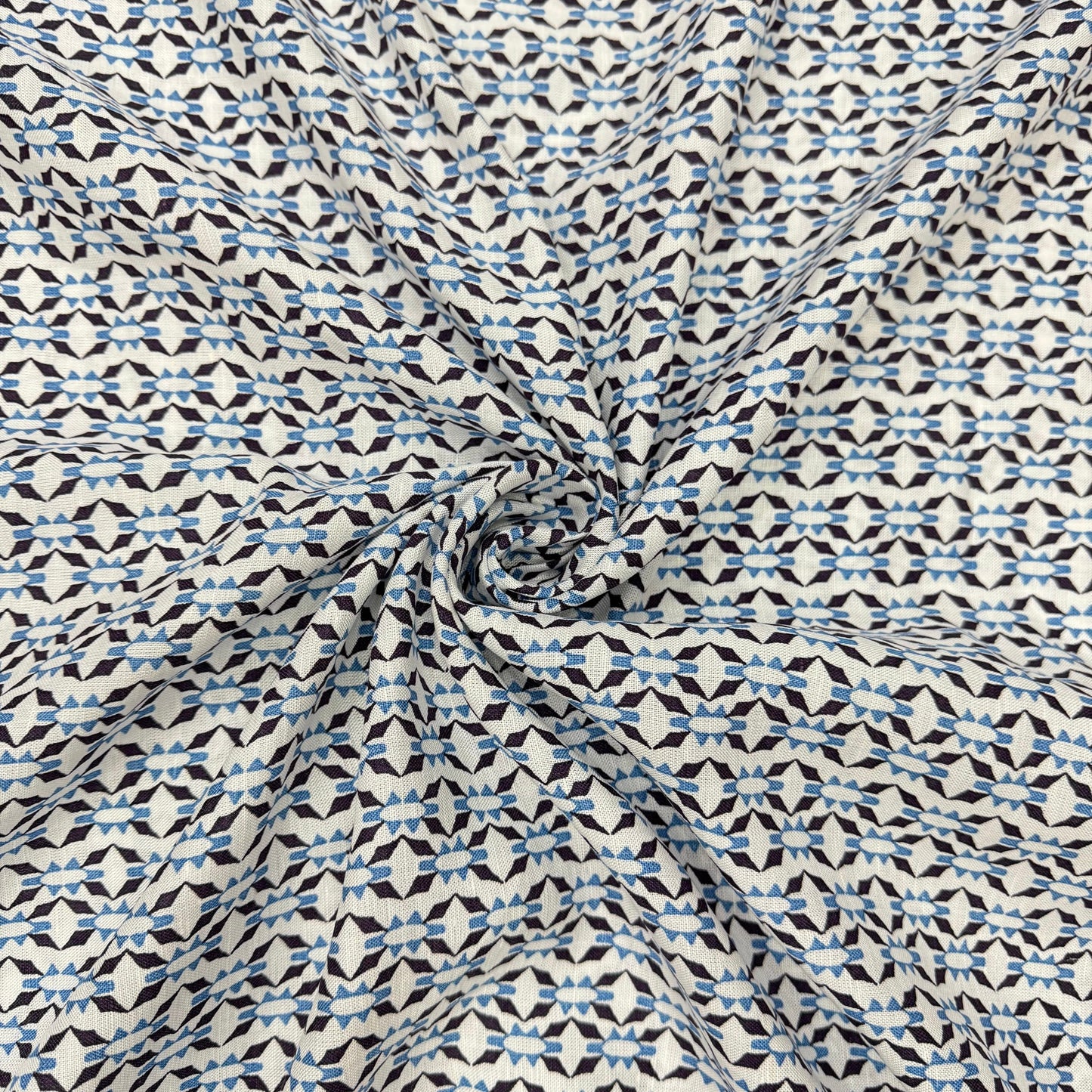 Buy 100% Pure Linen Blue Bead & Reel Printed Fabirc