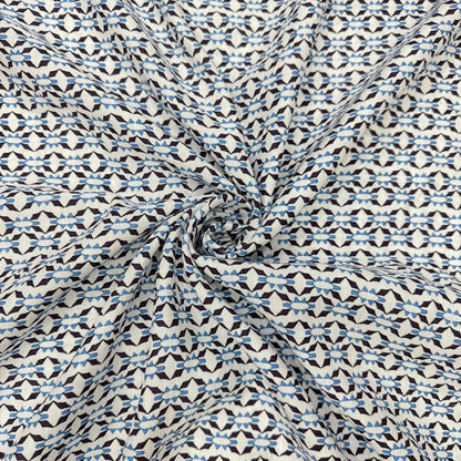 Buy 100% Pure Linen Blue Bead & Reel Printed Fabirc