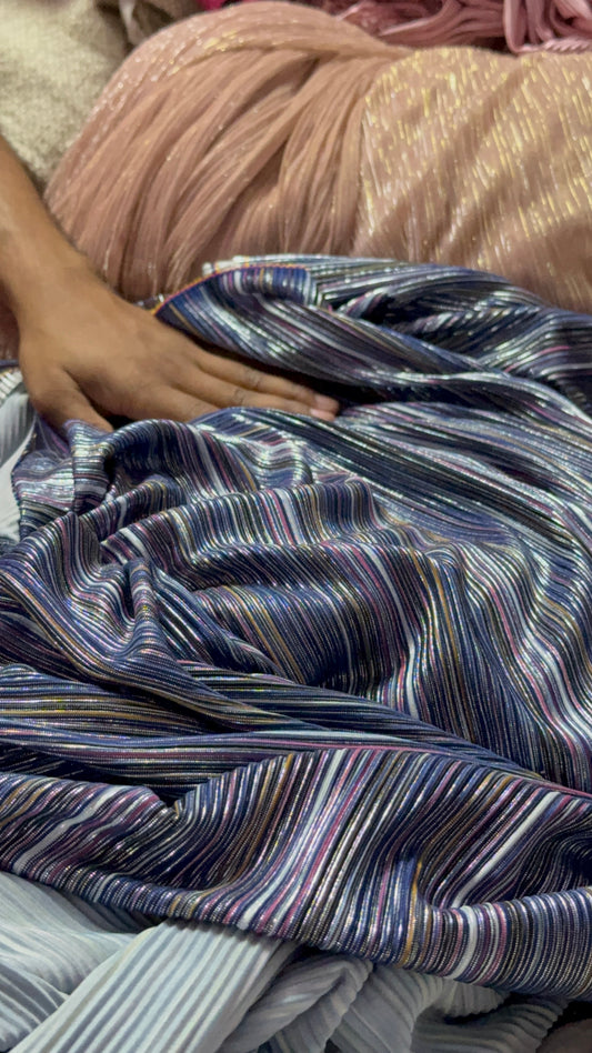 Buy Plisse Lycra Blue Shimmer Coated Fabric