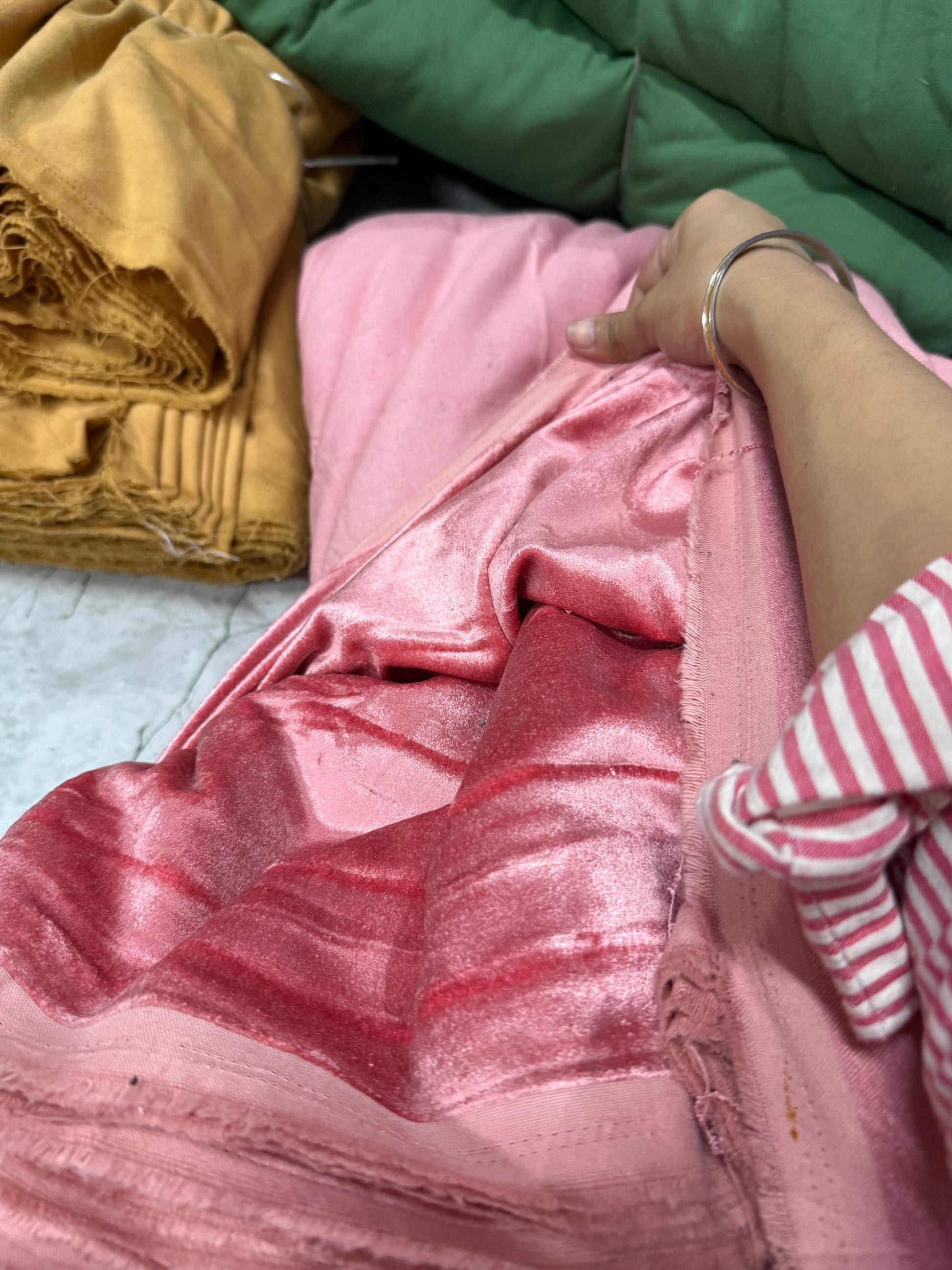 Buy Solid Crystal Pink Cotton Velvet Fabric - MAF 