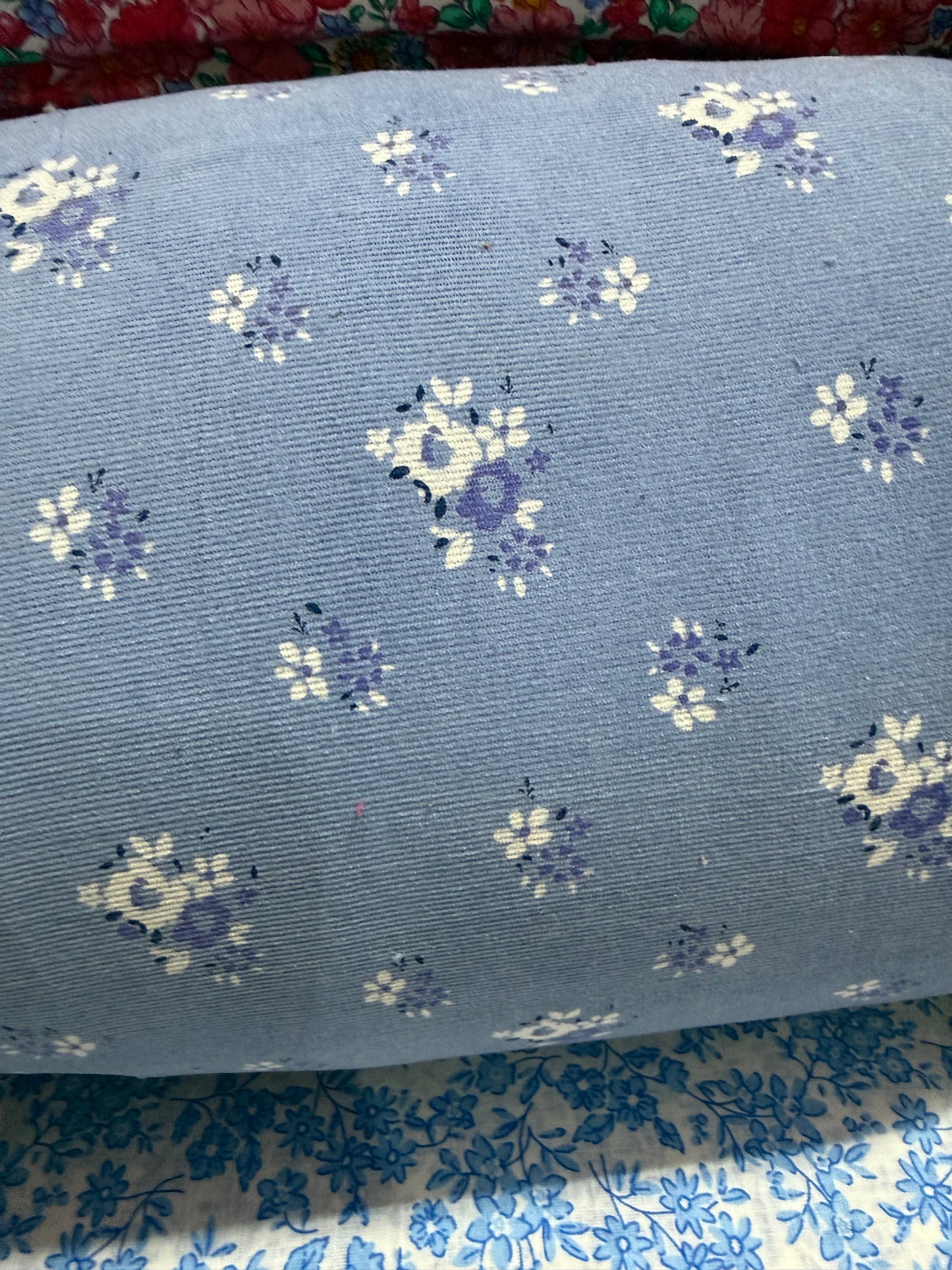 Buy Corduroy Powder Blue Base Aesthetic White Floral Printed Fabric