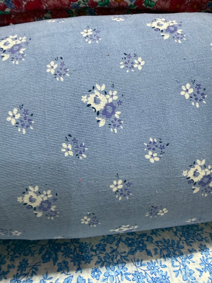 Buy Corduroy Powder Blue Base Aesthetic White Floral Printed Fabric