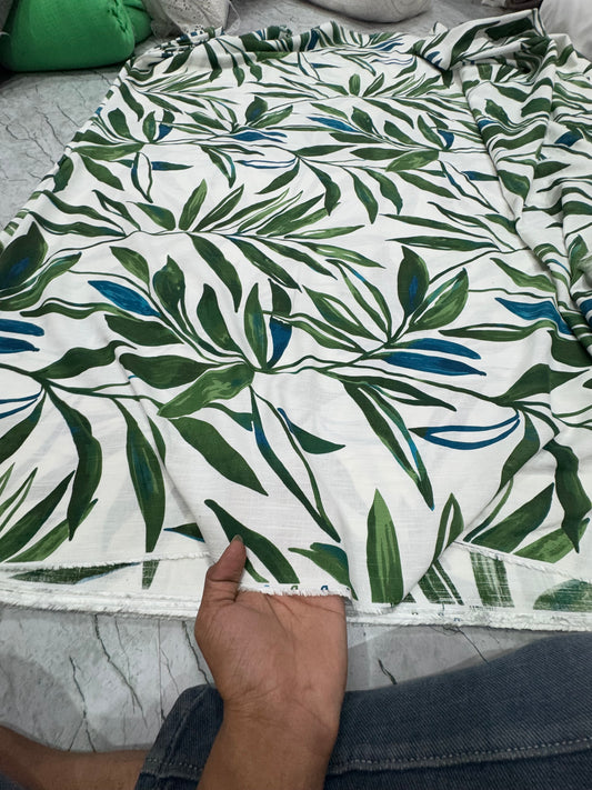 Buy Cotton Linen Summer Green Leaf Printed Fabric