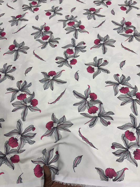 Buy Georgette Lycra White Base One Line Floral Fabric