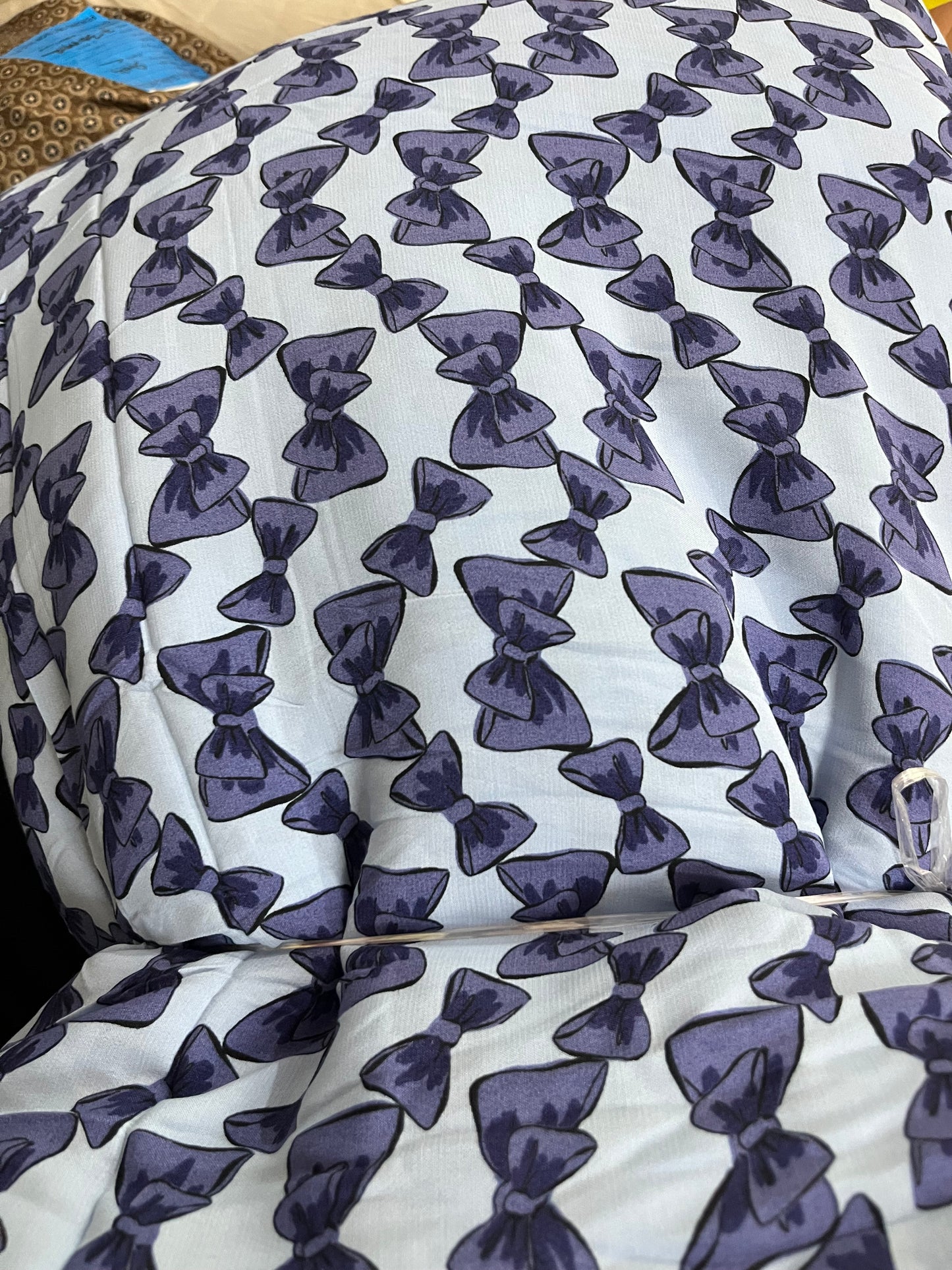 Buy Viscose Crepe Blue Bow Fabric