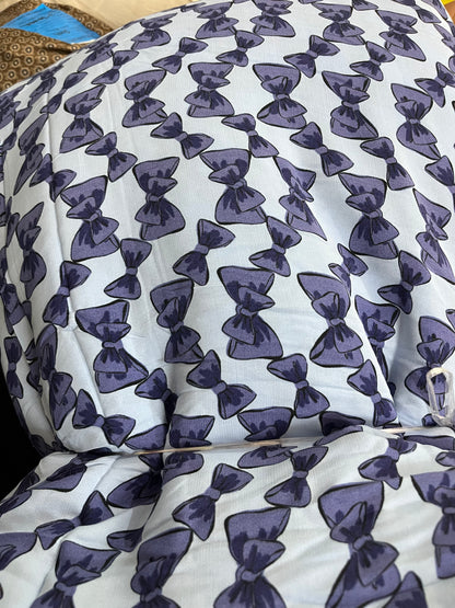 Buy Viscose Crepe Blue Bow Fabric