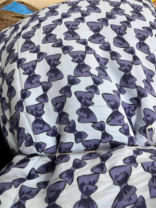 Buy Viscose Crepe Blue Bow Fabric