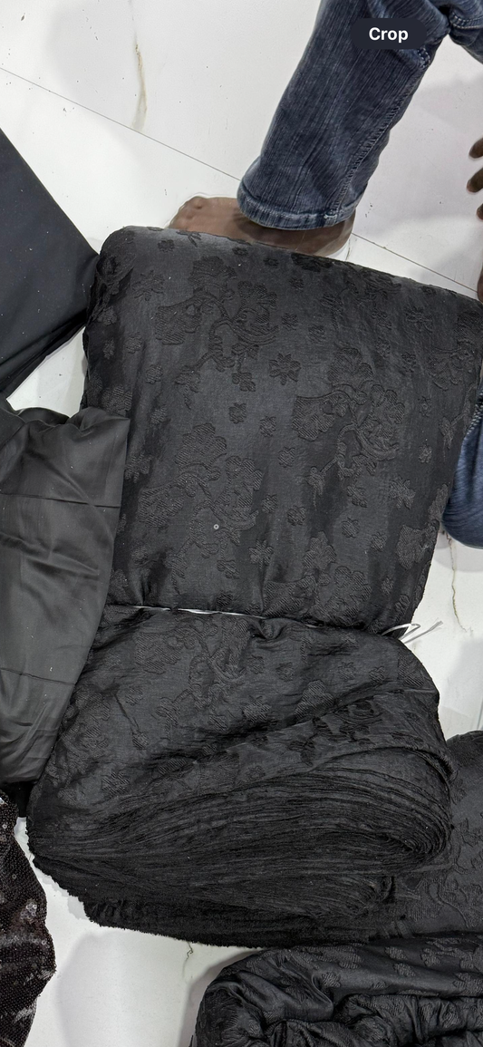 Buy Cotton Jacquard Black Base Black Work Fabric - MAF 