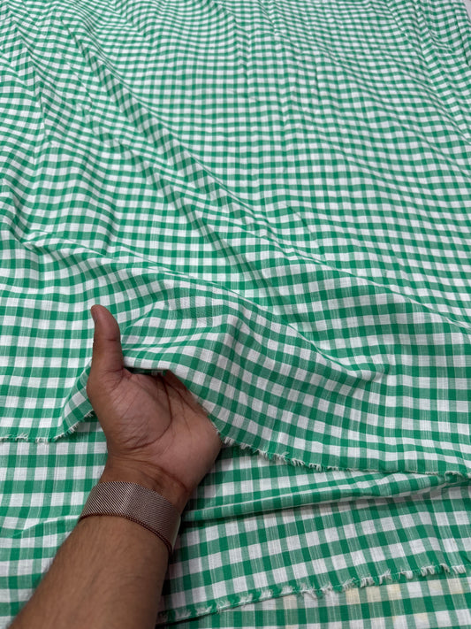 Buy Cotton Linen Green Check Fabric