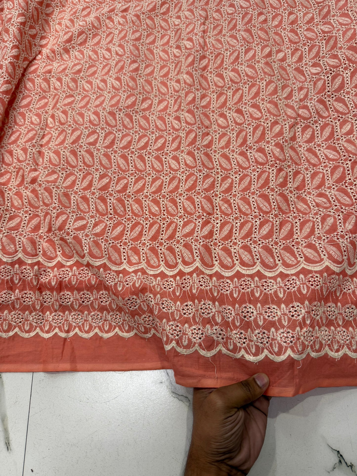 Buy Cotton Hakoba Candy Orange Box Leaf Embroidery