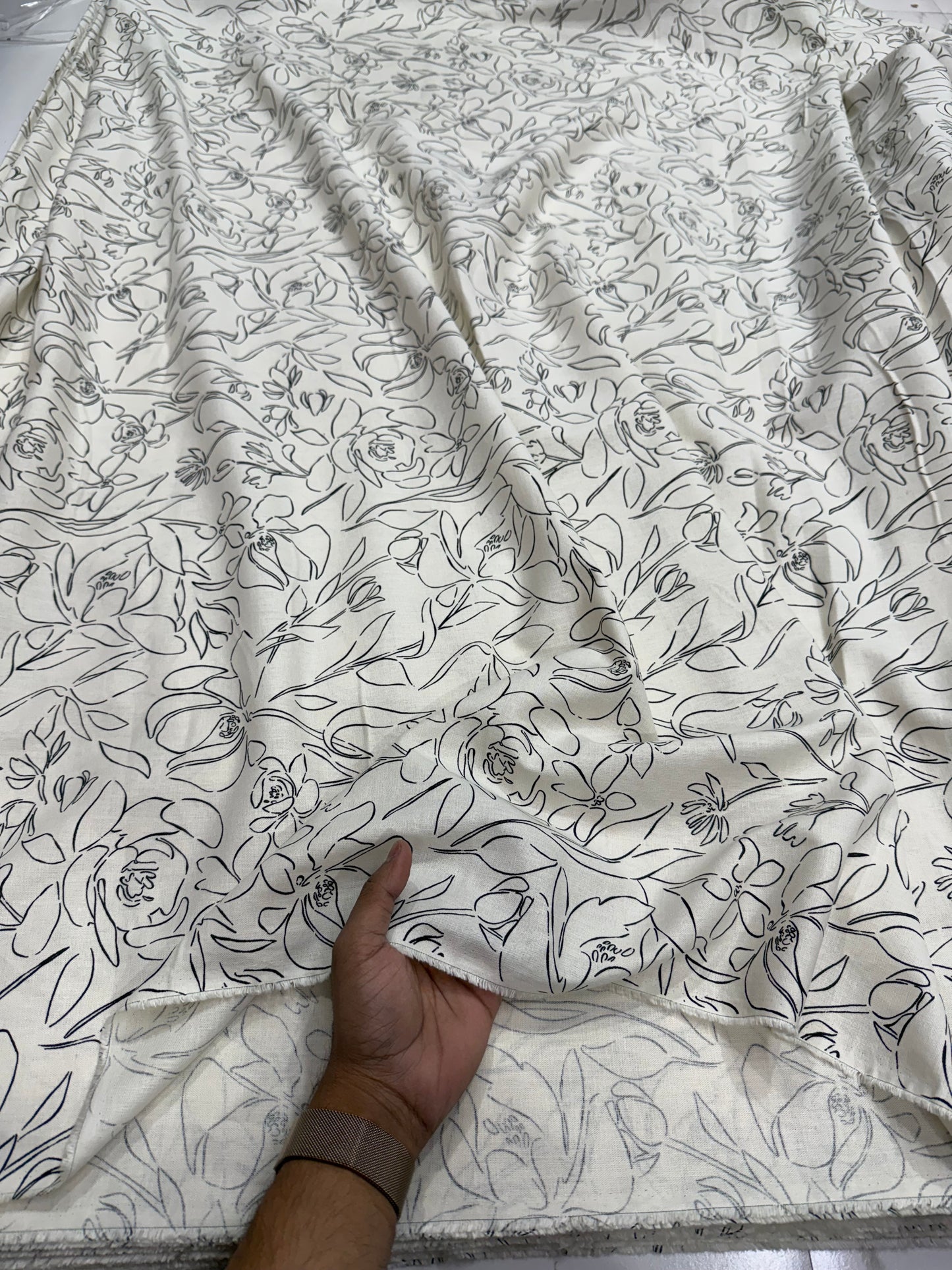 Buy Rare Cotton Linen One Line Rose Art Printed Fabric 