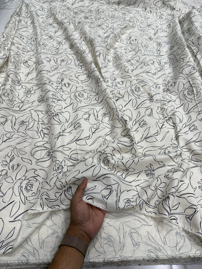 Buy Rare Cotton Linen One Line Rose Art Printed Fabric 