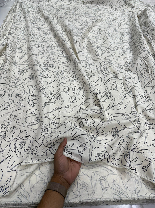 Buy Rare Cotton Linen One Line Rose Art Printed Fabric 