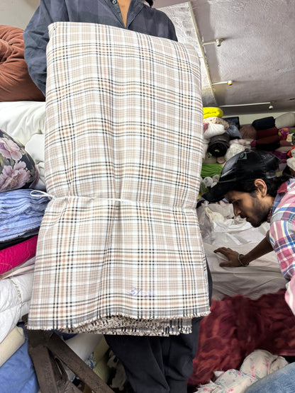 Buy Cotton Twill Beige Blue White Black Check Fabric