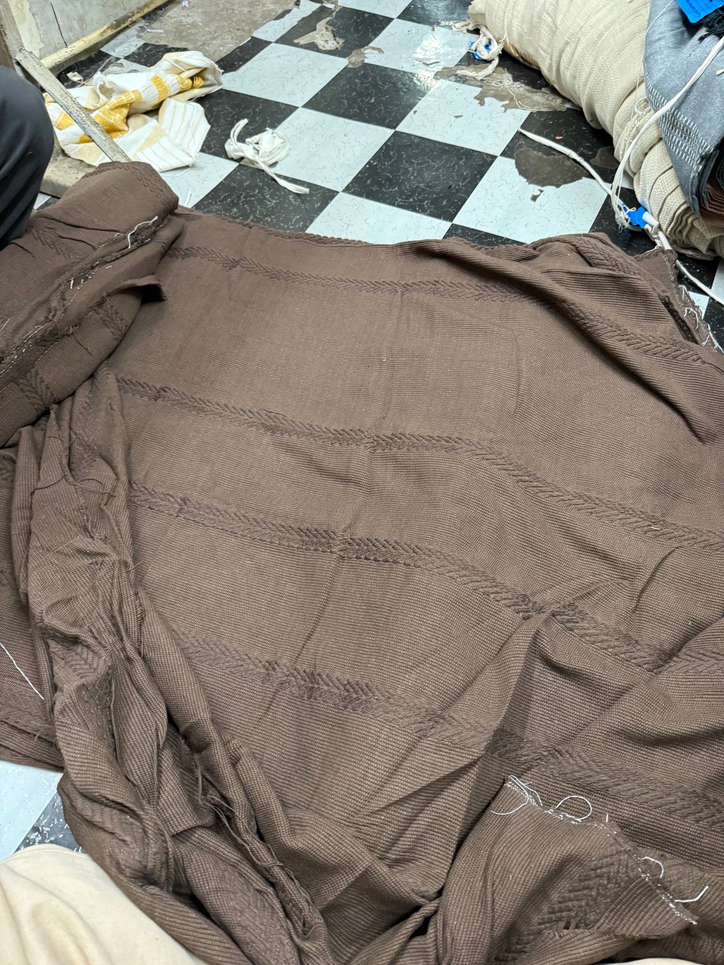 Buy Chocolate Brown Jacquard Handknotted Carpet Fabric