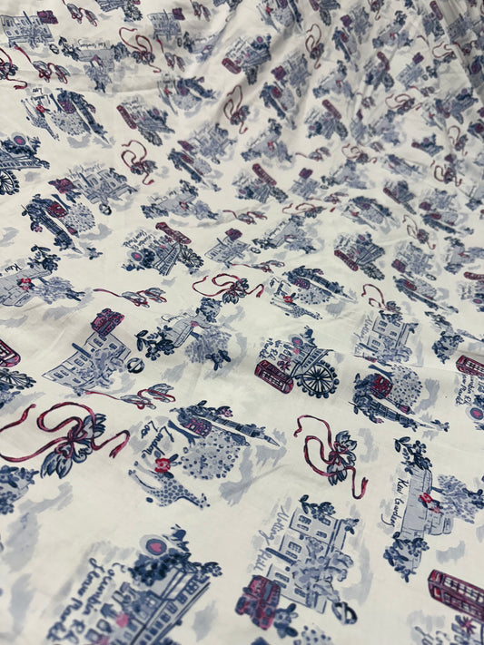 Buy Cotton Poplin Blue City Printed Fabric