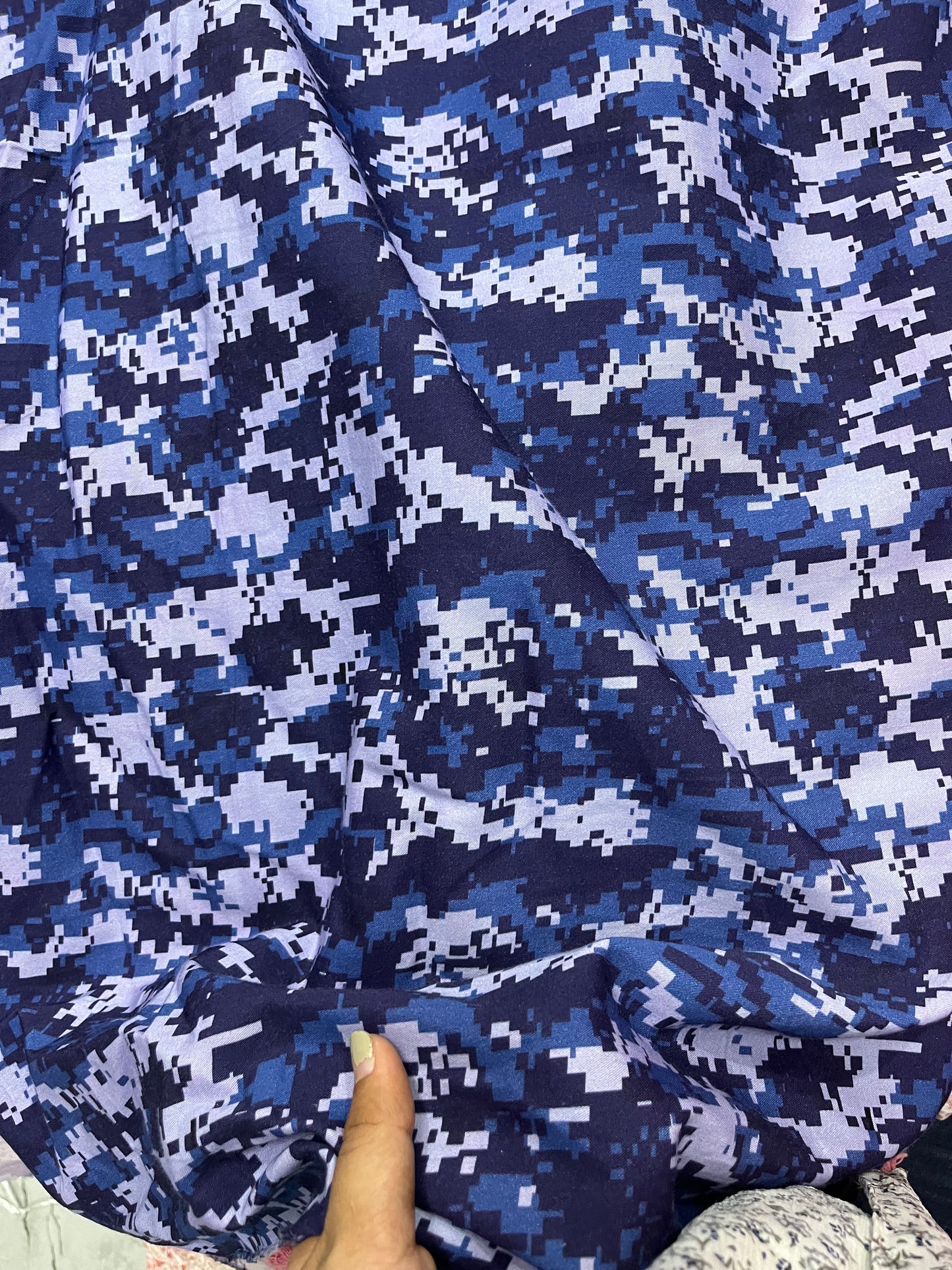 Buy Poplin Blue Shade Camouflage Printed Fabric
